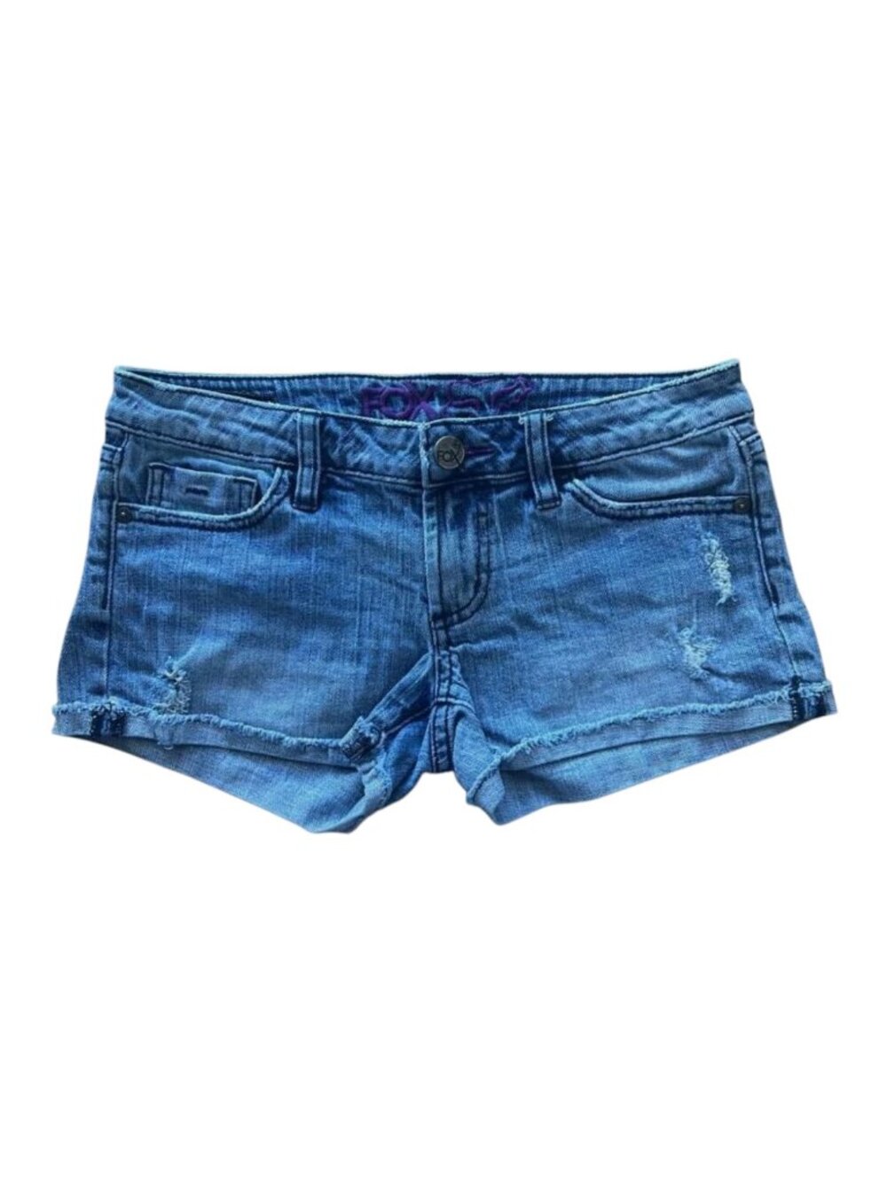 Fox Racing Distressed Denim Short Shorts Blue Stretch Size 3 Juniors - Picture 2 of 10
